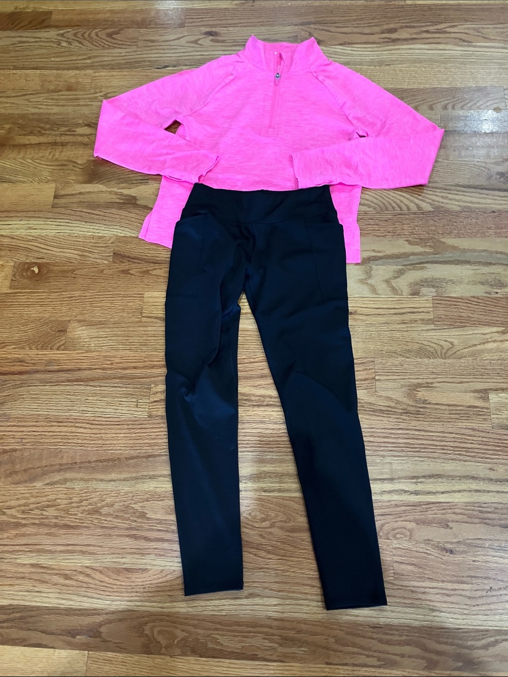 Athletic Works Girls Pink Half-Zip Pullover with Black Leggings Sz 7/8 EUC